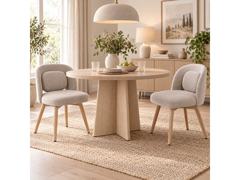  Lot de 2 chaises de salle à manger pivotantes à 360°, velours et bois d'hévéa beige  - Conforama A