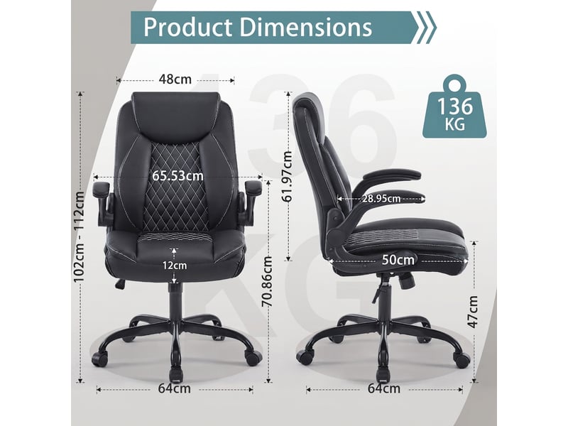  Chaise de bureau, 64x64x102 cm, roulettes, hauteur réglable, bicolore, poids 13,5 kg cao-W5589P514163-conf-NEW - Conforama R