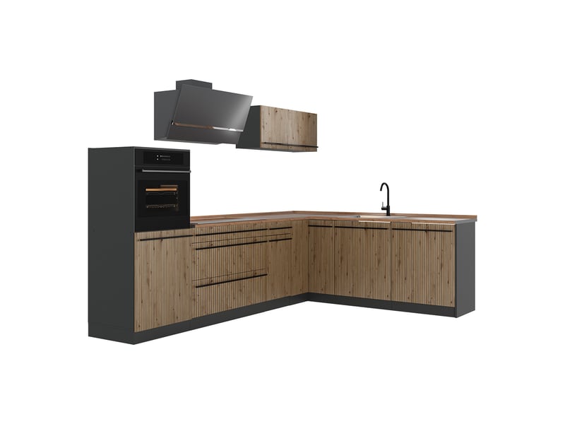 Vicco cuisine en angle, chêne artisananthracite, 287 x cm plan de travail chêne doré - Conforama A
