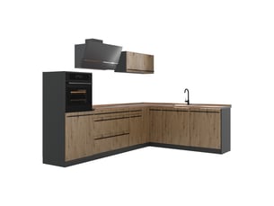 Vicco cuisine en angle, chêne artisananthracite, 287 x cm plan de travail chêne doré