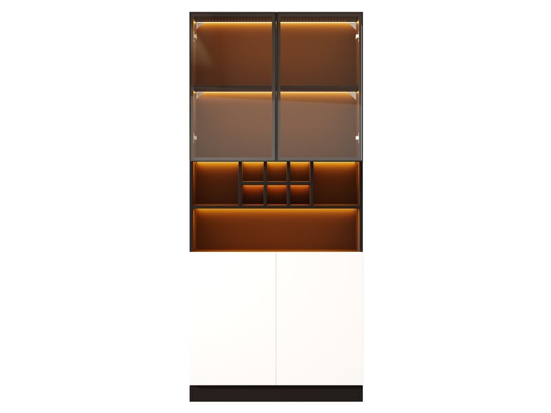  Vitrine de rangement - vitrine vitrée éclairée par led, armoire haute de cuisine 80×30×180 cm, 80 x 30 x 180 cm, noir  - Conforama R