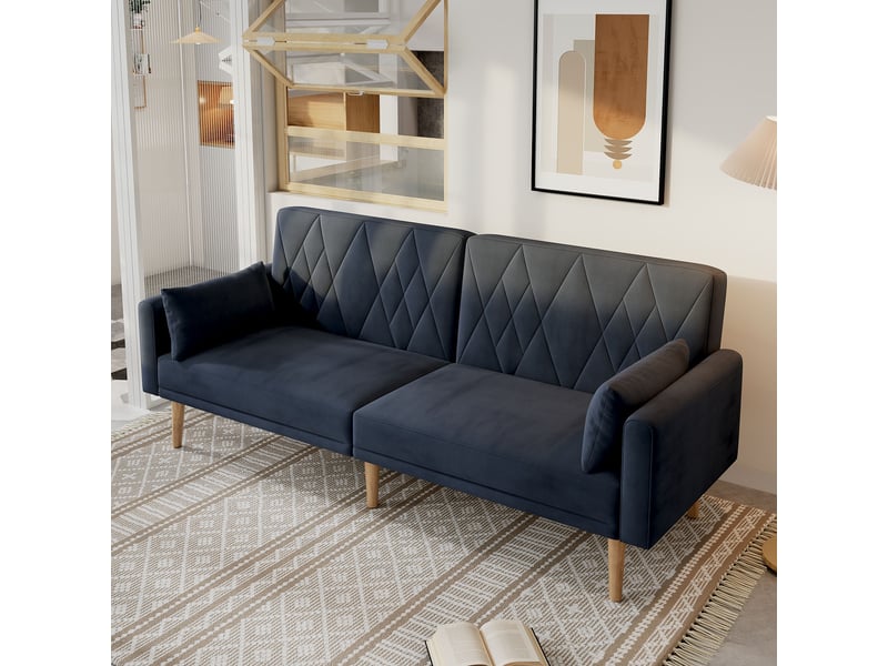 Canapé-lit moderne 2 places avec fonction couchage, design élégant, velours noir - Conforama D