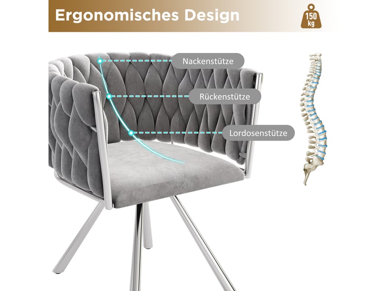  Lot de 6 chaises de salle à manger pivotantes,velours,gris et argenté  - Conforama D