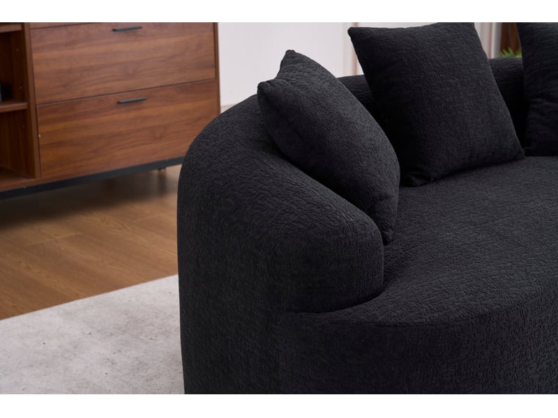 Canapé 2 places, assise généreuse, coussins fournis, allure contemporaine, meuble de salon, revêtement chenille, noir - Conforama E