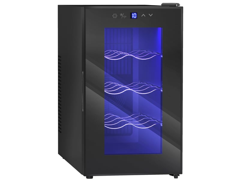 Cave à vin 8 bouteilles 21l, réfrigérateur à vin et boissons avec température réglable 8-18°c, noir, porte en verre - Conforama B
