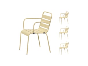 Lot de 4 chaises de jardin en métal crème avec accoudoirs - baca