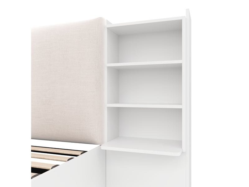  Lit coffre rembourrée 180x200 cm lit double avec led, rangement hydraulique, 6 compartiments, blanc evarich - Conforama D