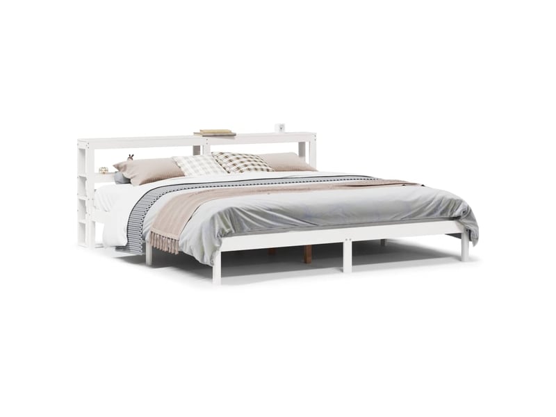  Lit double- lit adulte -  cadre de lit sans matelas blanc 200x200 cm bois massif de pin  - Conforama A
