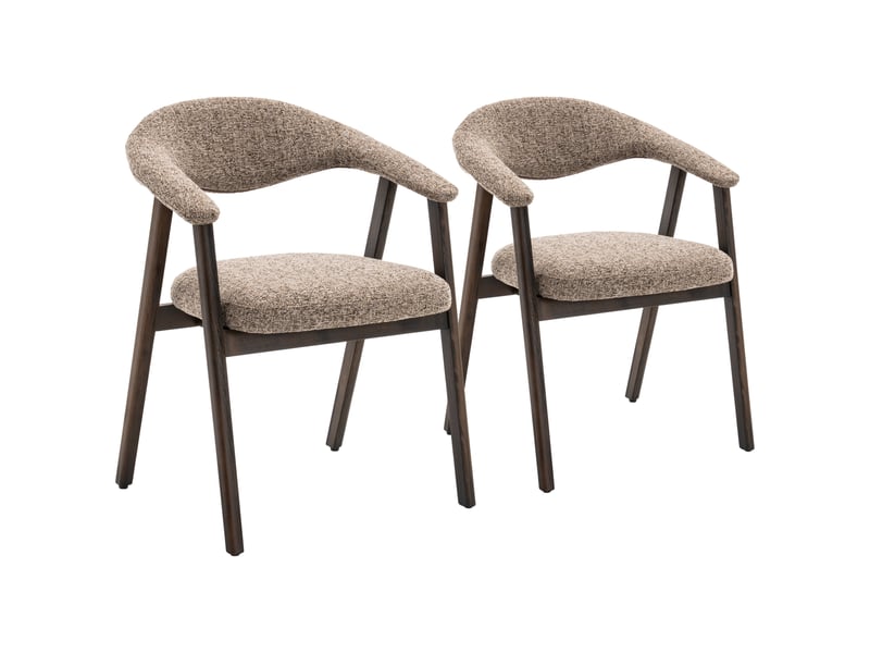  Lot de 2 chaises en bois teinte noyer foncé et tissu chiné taupe barbara  - Conforama A