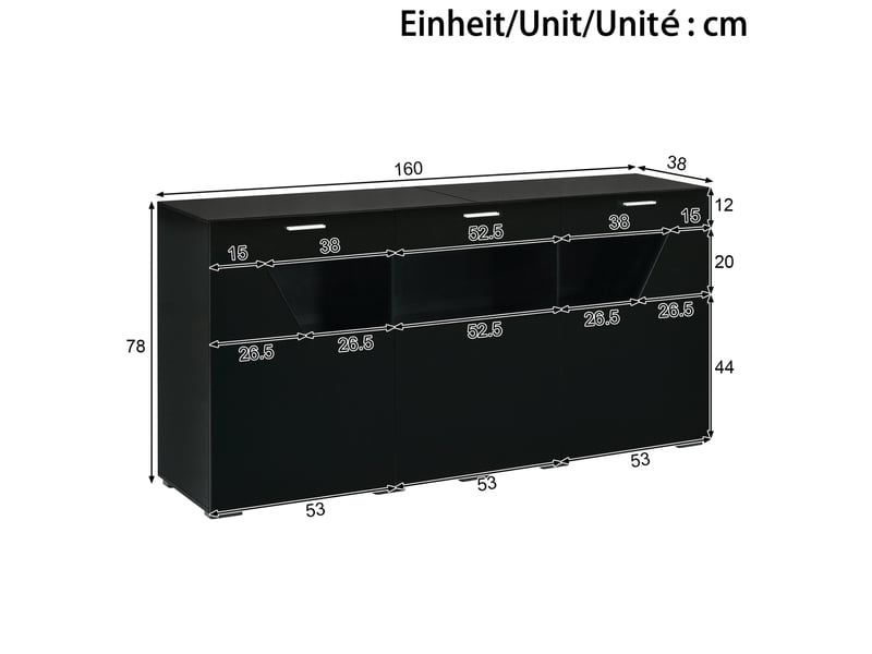 Buffet bas 160x38x78 cm 3 portes led coloris noir - Conforama C