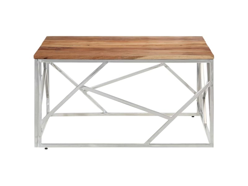  Table basse - table de salon - table à thé argenté acier inoxydable et bois massif d'acacia  - Conforama C