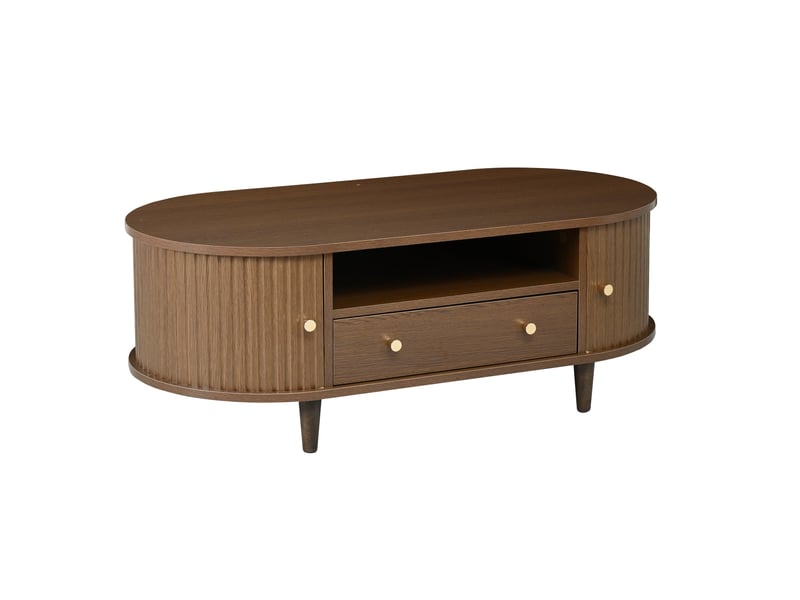  Table basse ovale vintage effet noyer avec tiroir et porte coulissante  - Conforama C
