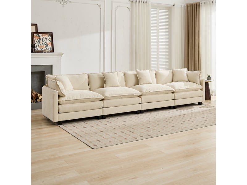  Canapé 4 places beige en chenille, canapé modulable pour salon, chambre et appartement ,pouf non inclus  - Conforama B