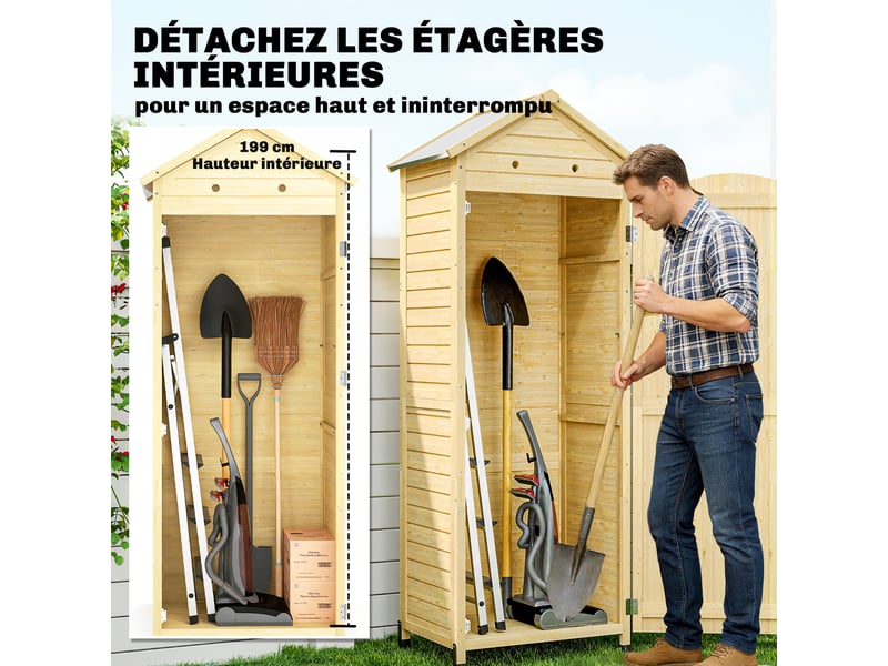  Armoire de jardin en bois toit acier galvanisé 85 x 58 x 213 cm  - Conforama D