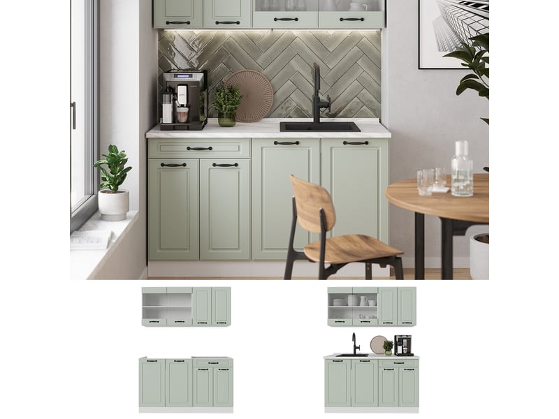  Vicco cuisine, mint campagneblanc, 140cm plan de travail marbre  - Conforama D