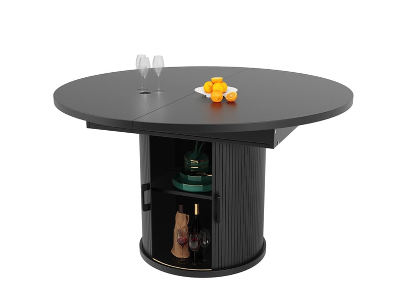  Table salle à manger, table ronde extensible  pour 6 personnes, noir FC - Conforama A