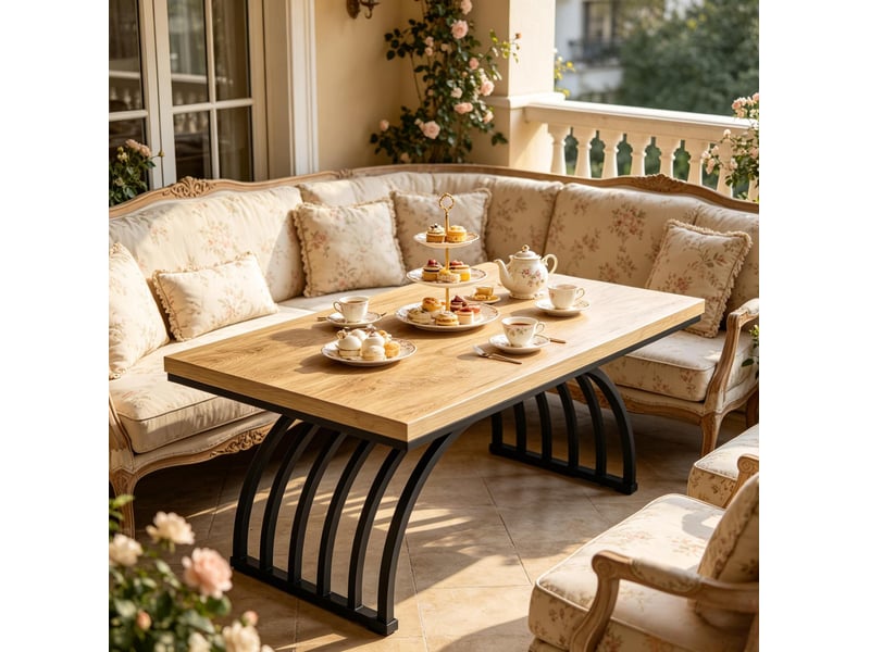  Table basse avec plateau spacieux et structure ouverte en métal, finition bois rustique, pour salon, marron et noir, 120 cm  - Conforama C