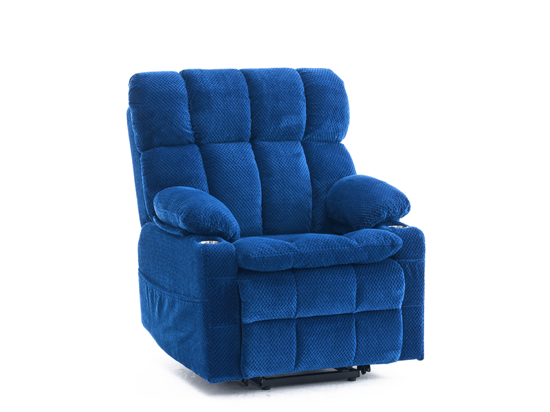  Fauteuil relax électrique avec releveur, massage 8 points, chauffage lombaire, télécommande, tissu bleu  - Conforama A