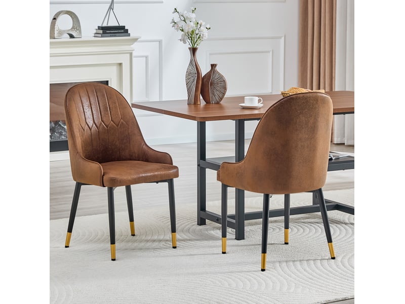  Lot de 2 chaises de salle à manger 91 cm, chaise cuisine, assise confortable, dossier éclair, brun et noir, métal  - Conforama D