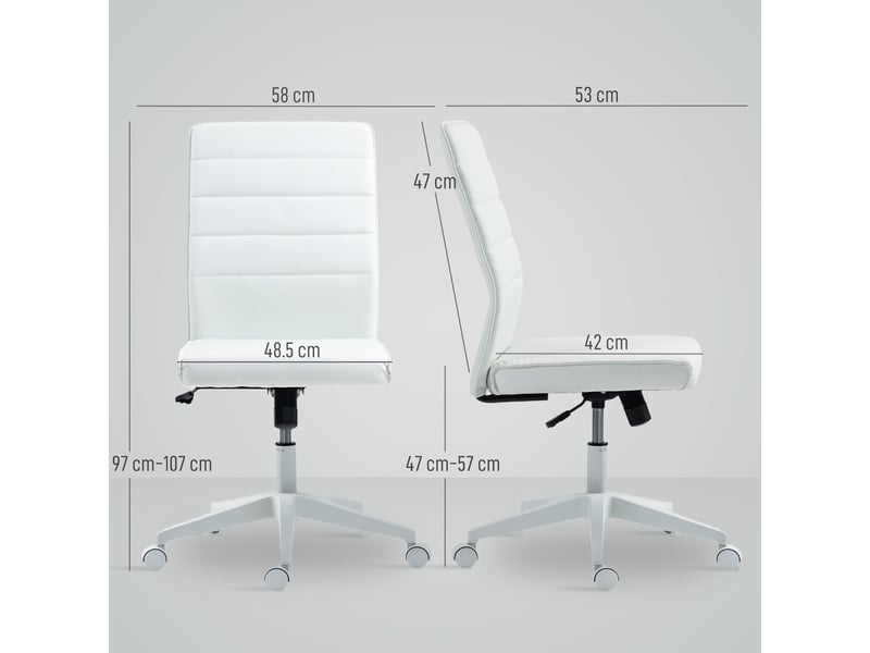  Chaise de bureau ergonomique et réglable avec dossier incurvé, en similicuir et acier, 58 x 53 x 97-107 cm, blanche  - Conforama E