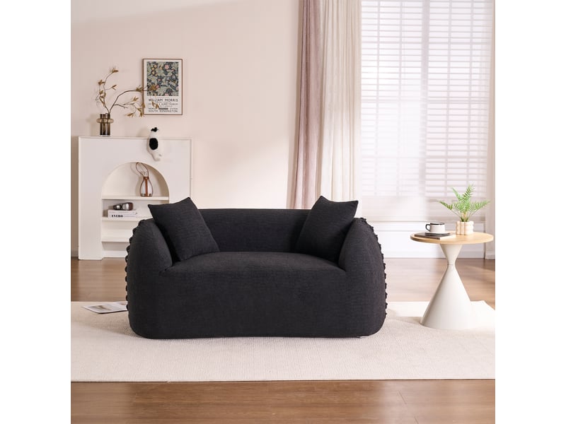 Canapé 2 places courbe 155x90x67 cm - 2 coussins et finitions lacées - chenille compressée, canapé compressé - noir CozyNest - Conforama B