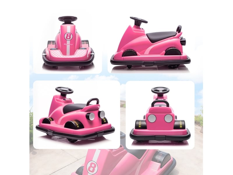  Auto-tamponneuse pour enfants 74x53x48 cm 360°, volant, led, musique, métal, rose  - Conforama C