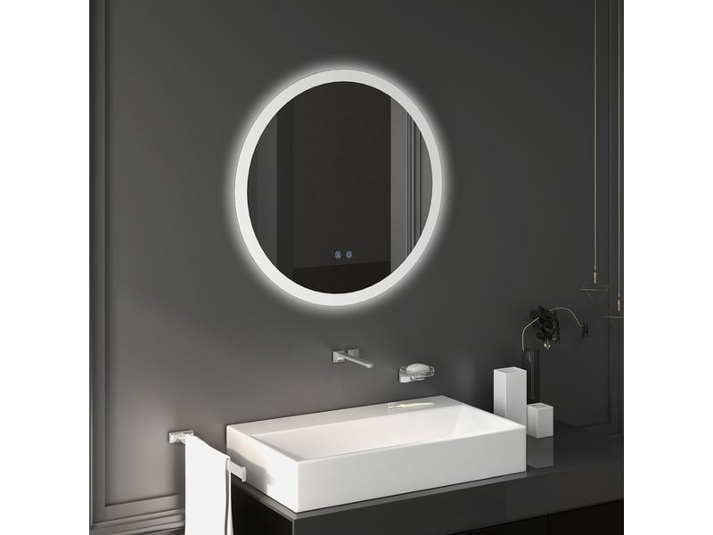  Miroir de salle de bain rond avec éclairage led 70x70cm, miroir antibuée, 3 couleurs d'éclairage, fonction mémoire, interrupteur tactile  - Conforama D
