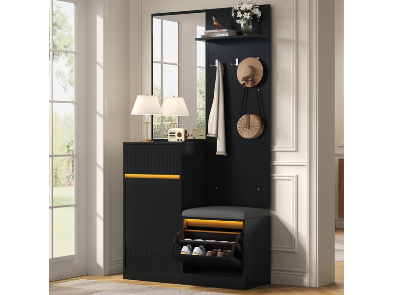 Penderie mobile - armoire, armoire compacte, armoire d'entrée, ensemble armoire, meuble à chaussures, banc à chaussures, noir - Conforama W