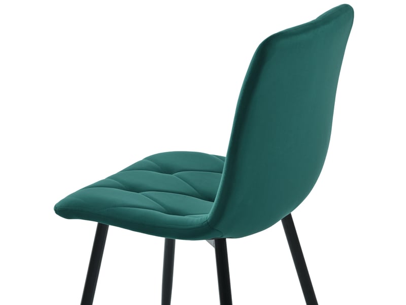  Chaises de salle à manger - 4 chaises design rembourrées avec dossier haut et pieds en métal - velours doux, mdf et bois, vert foncé  - Conforama A