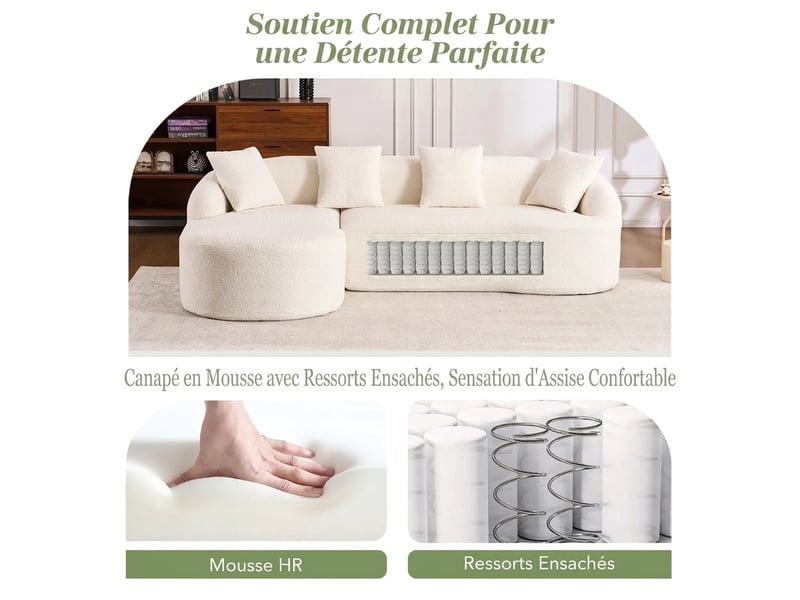 Canapé d'angle courbé avec méridienne gauche 243 x 150 cm sans montage, chenille douce - Conforama W