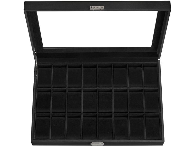  Boîte de rangement pour 24 montres 29,5 x 43 x 8 cm finition élégante en mdf noir 12_0008913  - Conforama A