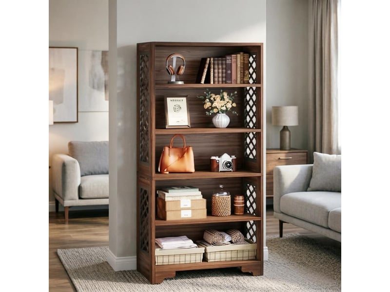  Bibliothèque étagère de rangement avec motifs en x marron 80 x 30 x 180 cm T5828P578029 - Conforama E