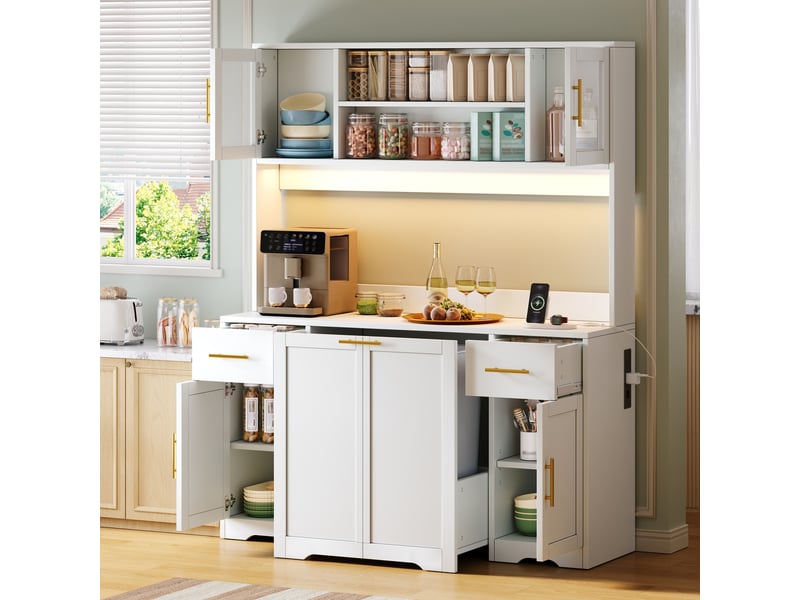 Meuble de cuisine muvano blanc avec plan de travail, double poubelle coulissante, 140 x 40 x 173 cm - Conforama D