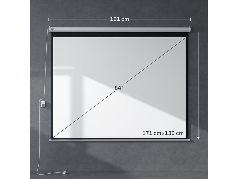  Écran vidéoprojecteur 84 pouces, 4:3 4k hd écran de projection motorisé et électrique, écran de projection tv et home cinéma, panneau de commande et télécommande, montage mural ou plafond  - Conforama C