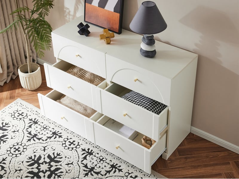  Commode à 6 tiroirs, 82 x 120 x 40 cm, buffet de rangement, blanc  - Conforama B