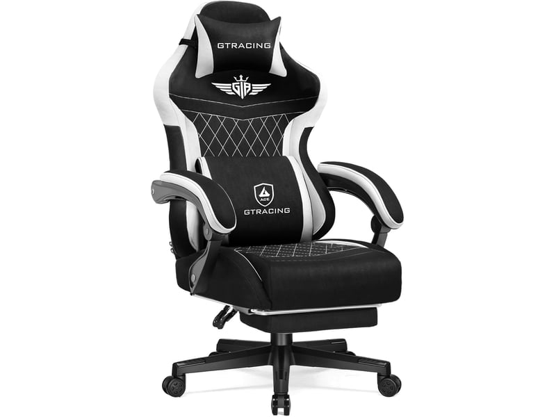 Gtplayer chaise de jeu ergonomique avec soutien lombaire et dossier large 150kg - tissu noir GT832-BLK - Conforama A