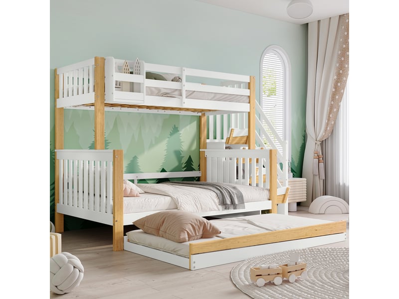 Lit superposé en pin et mdf blanc et naturel 90x200 cm - Conforama D