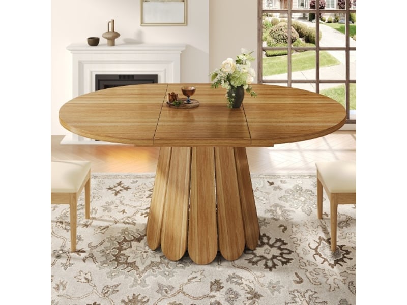  Table à manger extensible en bois rond passage ovale 118-158 cm, table repas multifonction adaptée cuisine, balcon et salle à mang  - Conforama C