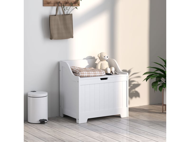  Coffre de rangement, boîte en bois avec couvercle, grand espace de rangement, design moderne, blanc  - Conforama D