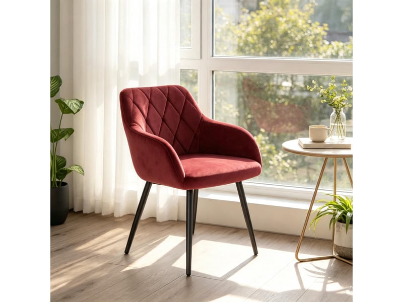 Chaise de salle à manger avec accoudoirs, chaise rembourrée confortable, chaise de détente, chaise fonctionnelle, rouge - Conforama B