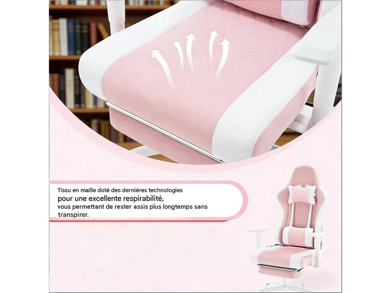  Fauteuil gaming pivotant massant tissu mesh rose et blanc 70 x 70 cm T5828P490306 - Conforama E