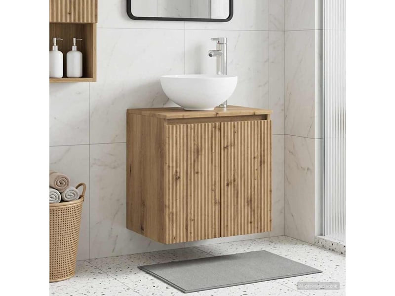 Vanité de lavabo mural, meuble de rangement chêne artisanal 49.5x41x64.5 cm shl1021 - Conforama B