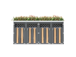 Placard à ordures avec jardinière intégrée - quatre compartiments - verrouillable - ventilation losange - grain de bois
