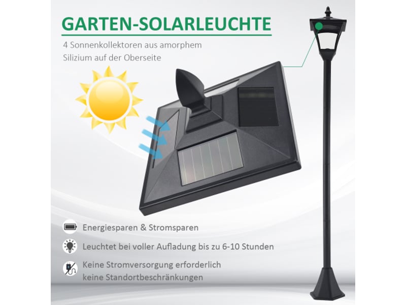  Lanterne solaire de jardin led 40 lm, noire, 18 x 18 x 160 cm, éclairage d’allée  - Conforama C