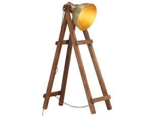 Lampadaire salon, lampe sur pied laiton e27 bois de manguier massif