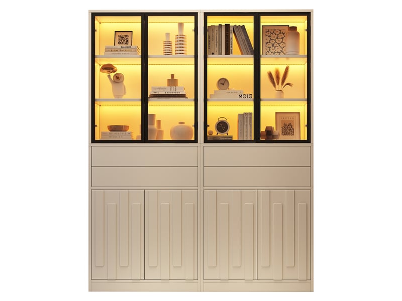  Lot de 2 vitrines avec éclairage led panneau de particules blanc 140x34x180 cm N625P489001002W-2 - Conforama A