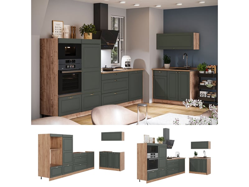  Vicco cuisine, vert or campagnechêne de force doré, 380cm, pt chêne  - Conforama D