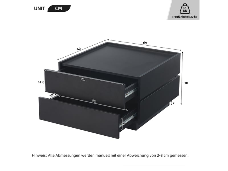  Table basse pivotante avec 2 tiroirs et rangement, plateau rotatif 360° pour salon, 60 × 60 × 38 cm  - Conforama D