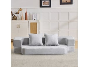Canapé convertible 2 places 190x50x42 cm compressé, pliable, mousse douce, couleur gris clair, design moderne