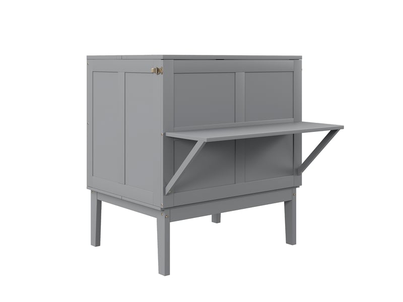  Lit escamotable vertical 90x200 cm transformable, rangement intégré, comptoir, sommier à lattes, bois gris, sans matelas  - Conforama E